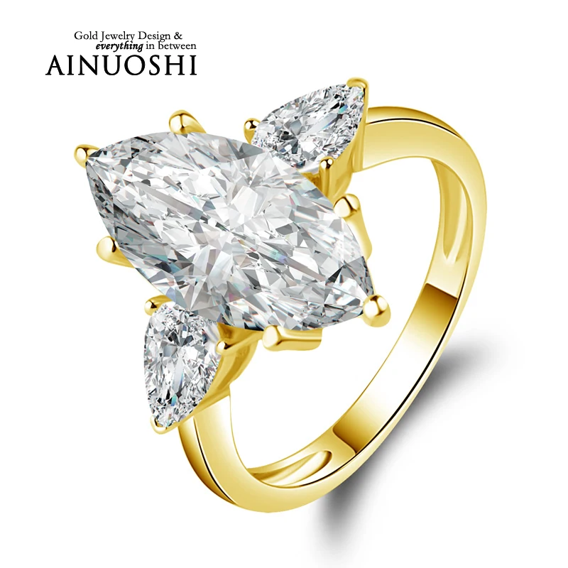 ainuoshi 10k solid yellow gold wedding ring 45 carat marquise cut sona diamond anelli 3 stones design women wedding rings - 2 Carat Wedding Ring ainuoshi 10k solid yellow gold wedding ring 45 carat marquise cut sona diamond anelli 3 stones design women wedding rings - 2 Carat Wedding Ring
