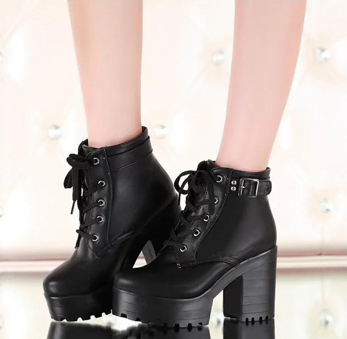 Moda Mujer Botines con cordones de las botas Chaussure Femme negro caucho  cuero plataforma Botines Mujer Botines Stivali Donna|leather driving gloves  women|leather bomber jackets for womenleather backpacks for women -  AliExpress