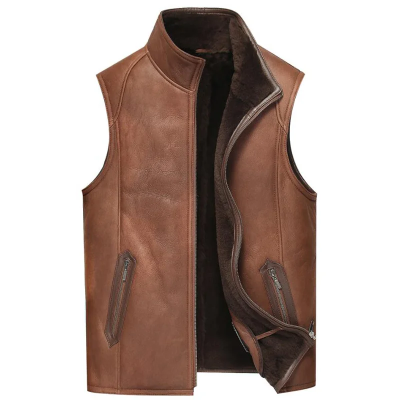 Leather Vest Men Shearling Coat Luxury 