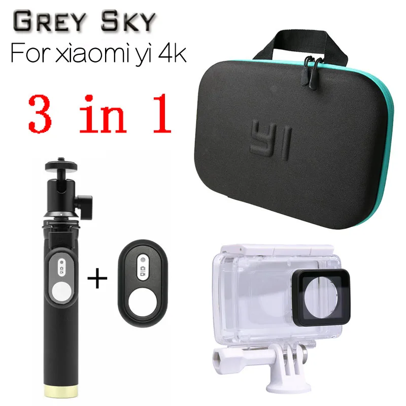 

Waterproof Case + Self Stick + Camera Bag Bluetooth Remote Control 3in1 kit for Xiaomi Yi 4K 2 Action Camera Accessories