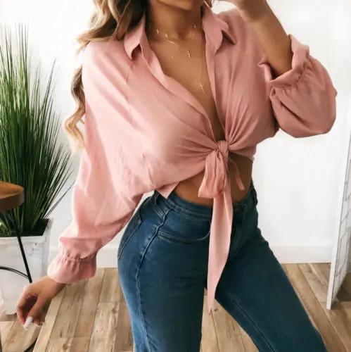 

Women Lady Summer Chiffon Blouse V-neck Long Sleeve Floral Loose Casual Shirt Crop Tops Short Blouse Ladies Clothing