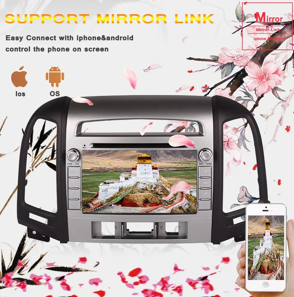 Octa Core 1024x600 Android 9,0 автомобильный DVD gps для hyundai Santa Fe 2006-2011 радио с BT Wi-Fi 3/4G SD USB флэш-магнитофон