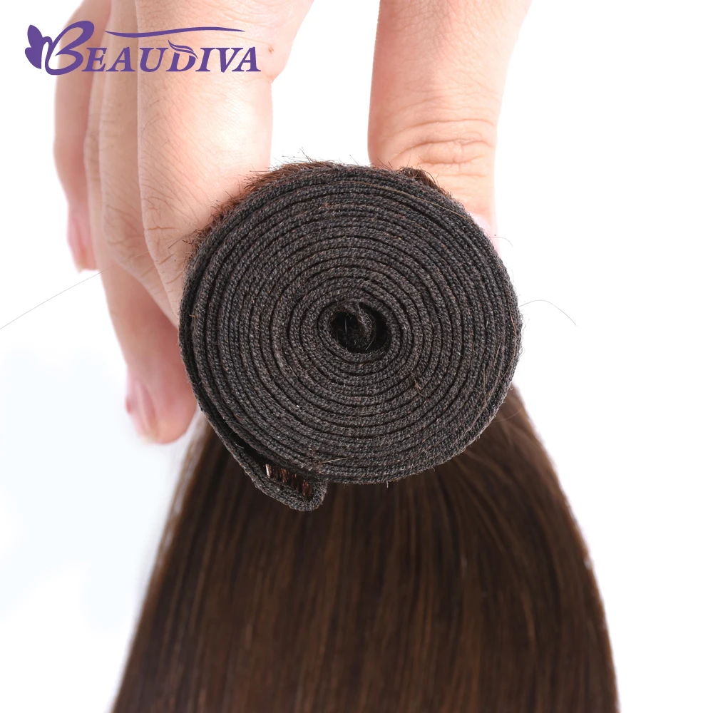 BEAUDIVA Pre-Colored Human Hair Weave with Closure 4*4 Three Bundles with Closure 2# 4# Dark Brown Brazilian Straight Human Hair