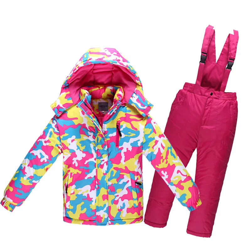 OLEKID Children Winter Ski Suit-30 Degrees Thick Warm Jacket Waterproof Windproof Girls Clothes Set Boys Cotton Overalls Suit - Цвет: as picture