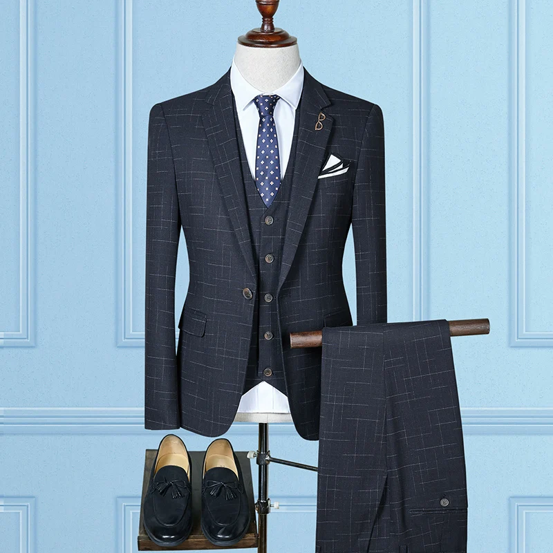 (Jacket+Vest+Pants) 2018 Single Button Men Suits Fashion