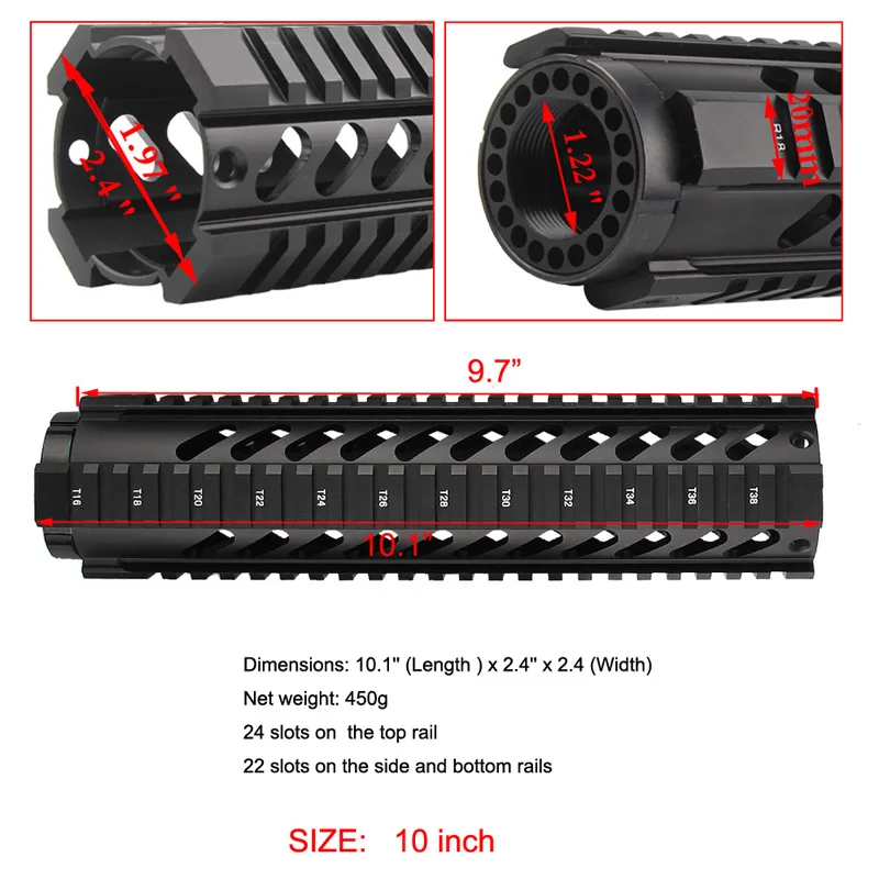 10 inch AR .2235.56 Free Float Quad Handguard Rail Tube AR-15 M16 M4 Handguard RAS 1-18-10in-7