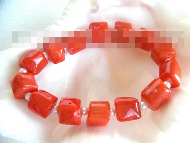 

free shipping 09853 nautral pink coral &white pearls bracelets