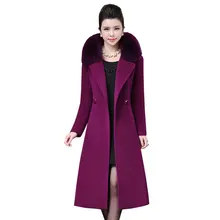 Plus size 4XL Middle aged Womens Woolen Coat Winter 2018 New Imitation Fox Fur Collar Wool Overcoat Long Slim Woolen Jacket