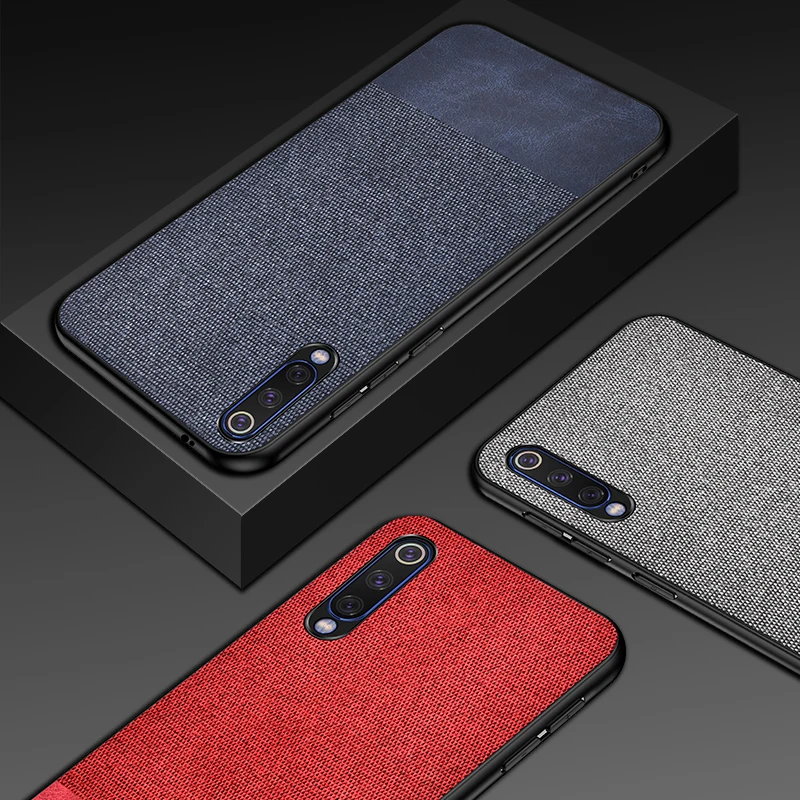 For Xiaomi Mi 9 Case Soft silicone edge + Cloth texture Skin Comfortable protective Back Cover Case for xiaomi mi9 phone shell