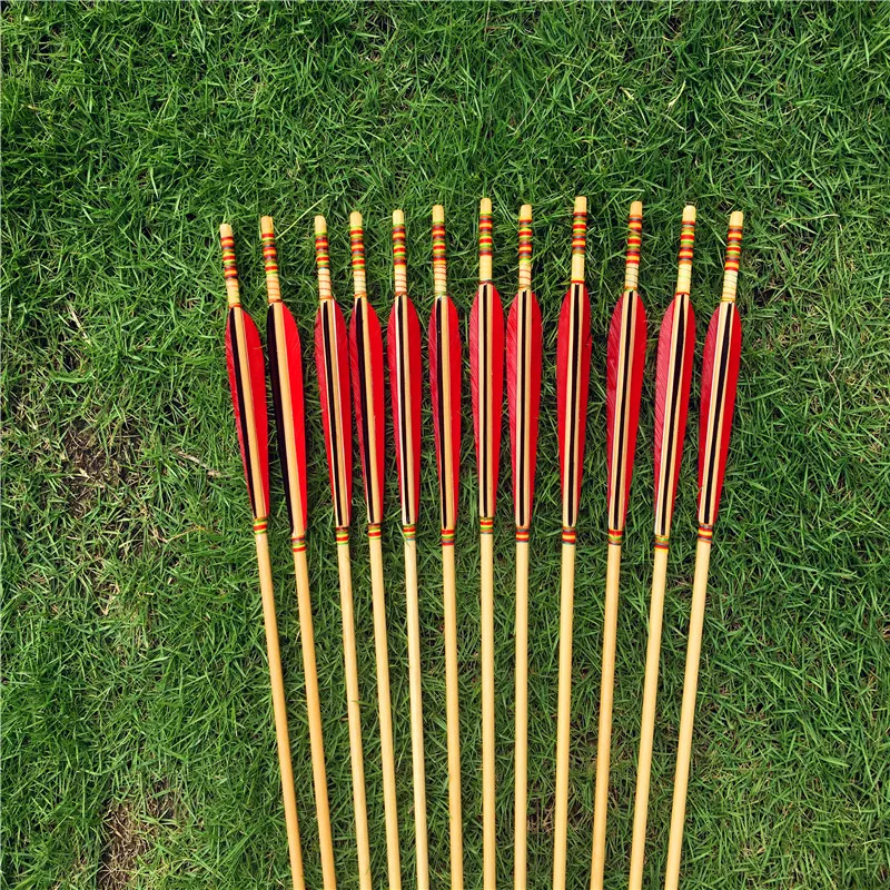 CDRIC 12 шт. охотничьи бамбуковые стрелы с красной и черной Турция перо лука стрелки