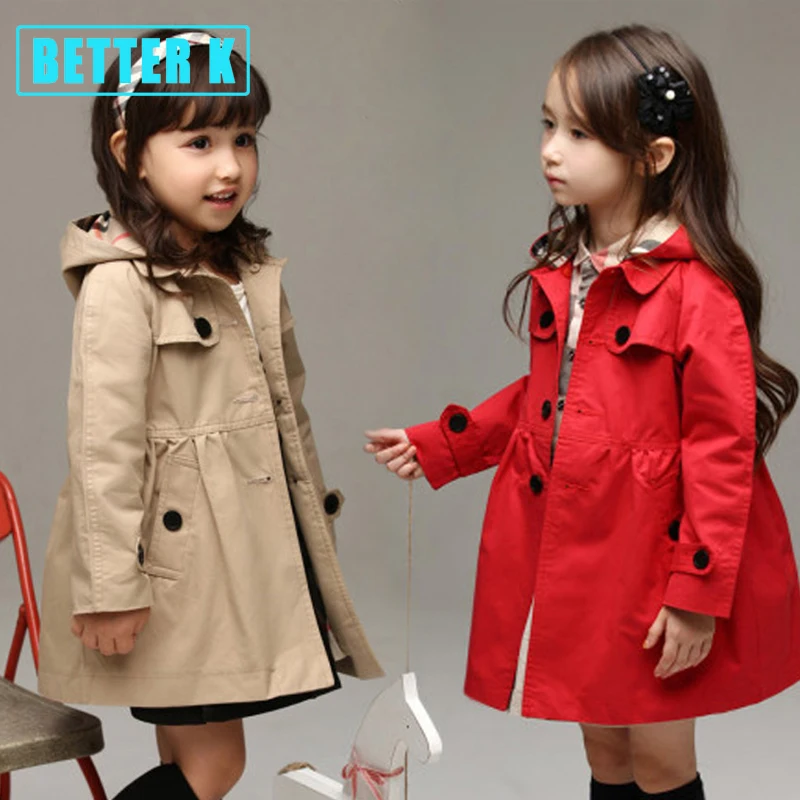 

autumn spring baby girls jackets and coats British style jacket for girls clothes a hat removable girl coat 2-8 year old