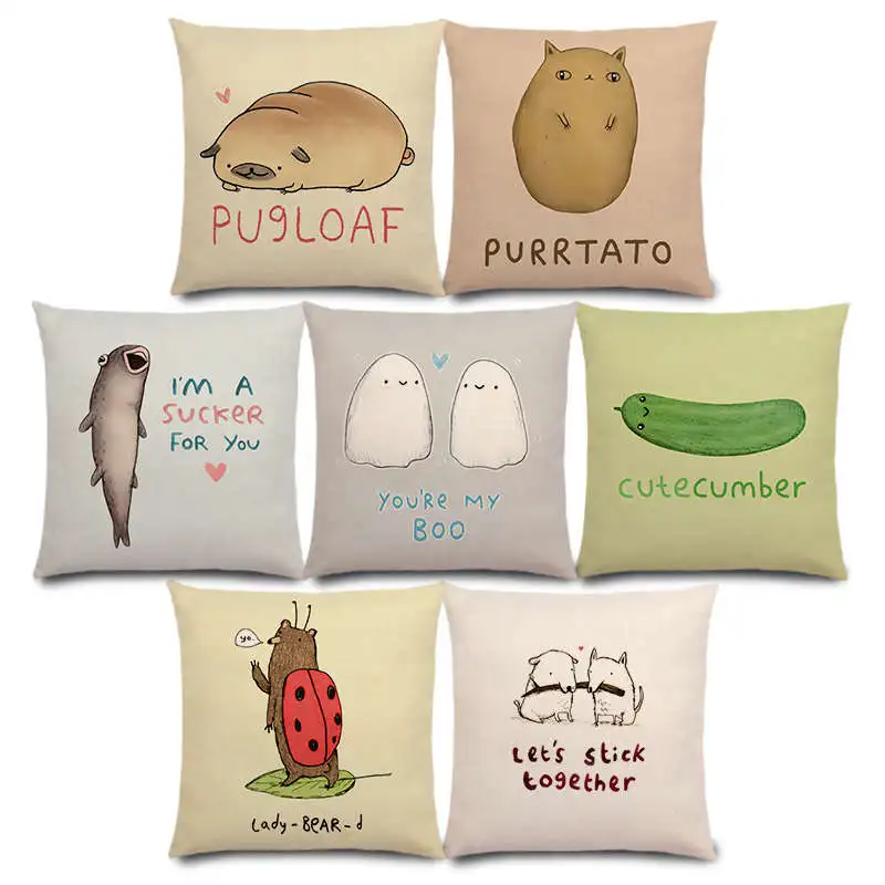 18/"Happy Letters Funny Nickname Cat Dog Pug Cushion Cover Sofa Throw Pillow Case