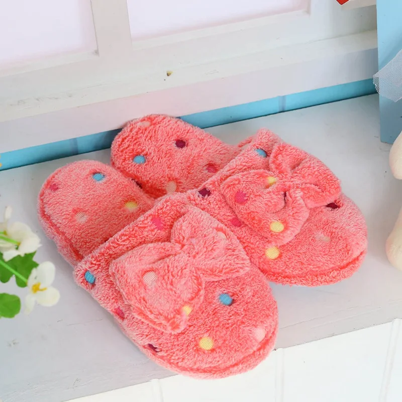 

Home Slippers Factory Direct Large Bow Love Slippers Women Winter Warm Cotton Fabric Slippers Indoor Home Floor Shoes