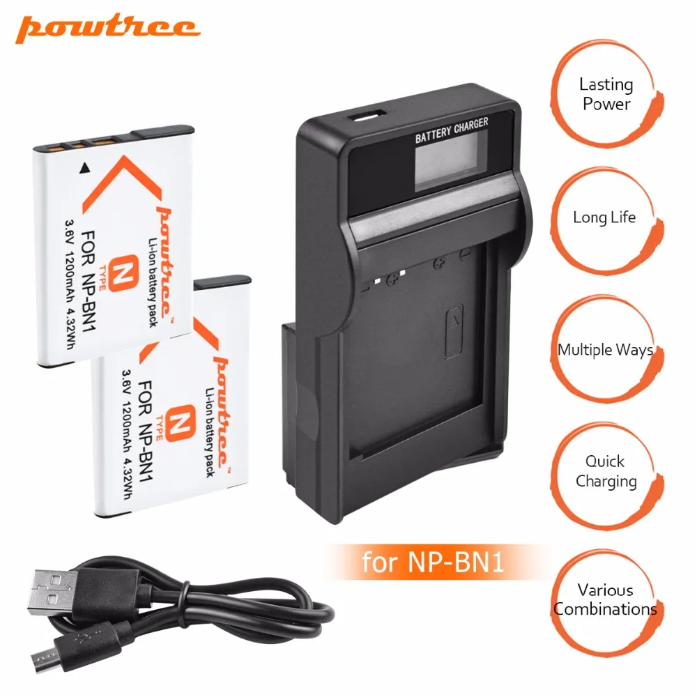 Powtree NP-BN1 NP BN1 NPBN1 батарея+ USB lcd зарядное устройство для SONY DSC WX220 WX150 DSC-W380 W390 DSC-W320 W630 батарея для камеры