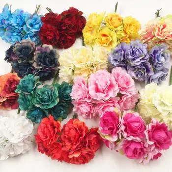 HINDJEF 6pcs Mini Silk Peony Handmade Artificial Flowers For Wedding Decoration DIY Garland Gift Handmade Craft Fake Flowers
