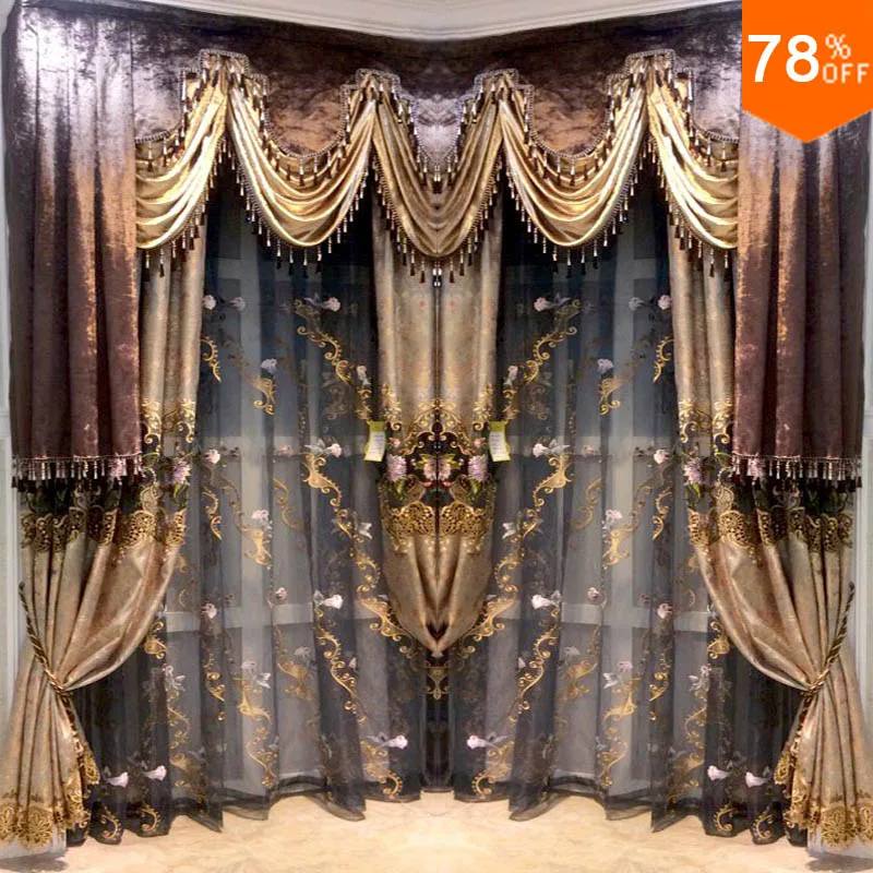 - best quality new 2018 Hotel Coffee color luxury Black out curtains Round corner window Euro style designer coffee room drapes
