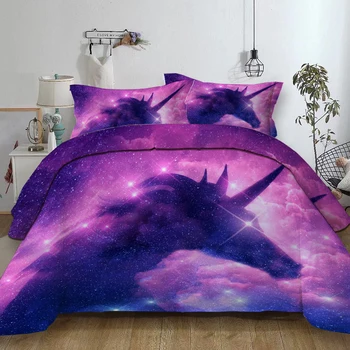 

Unicorn printed bedding set for comforter Twin Queen King sizes Duvet Cover set with pillowcases bed linens cartoon bedclothes