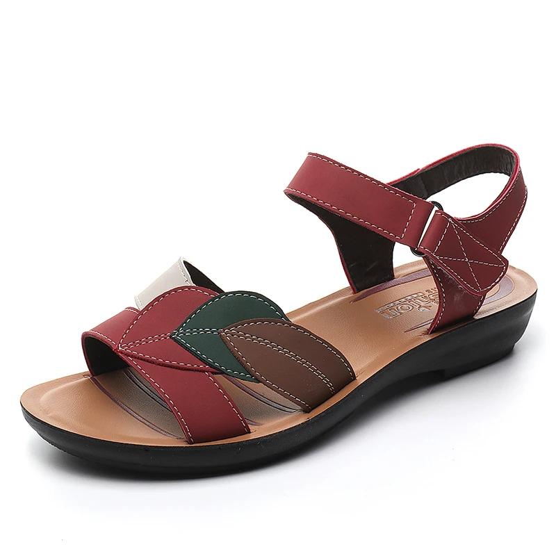 

2019 new mother shoes sandals women's summer flat bottom middle-aged soft bottom non-slip comfortable female flat shoes