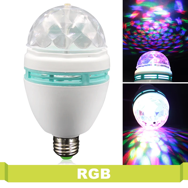 

110V 220V E27 RGB LED Lamp 3W DJ Disco Club Party Colorful Magic Bulbs AC 85-265V Auto Rotating Stage Light Holiday Lighting