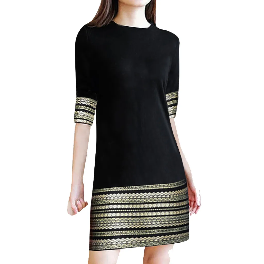 

Fashion Women Casual Vintage Elegant Splice Middle Sleeve Easy Mini Dress A-Line Summer O-Neck Print fashion dresses hot July 8