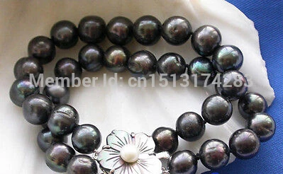 

Free Shipping>>> 2ROW 12MM BLACK ROUND FRESHWATER CULTURED PEARL BRACELET