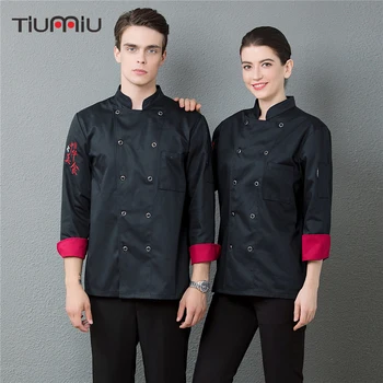 

Wholesale Men Women Chinese Style Chef Jackets Restaurant Waiter Work Uniforms Long Sleeve Cocina Overalls Food Service Coats