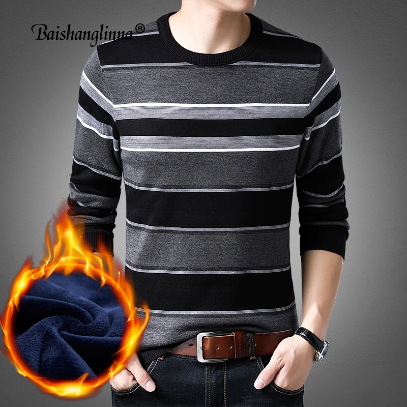 

Baishanglinna Fashion Brand Sweaters Mens Pullovers O-Neck Slim Fit Jumpers Knitwear Winter Warm Striped Casual Sweater 18113