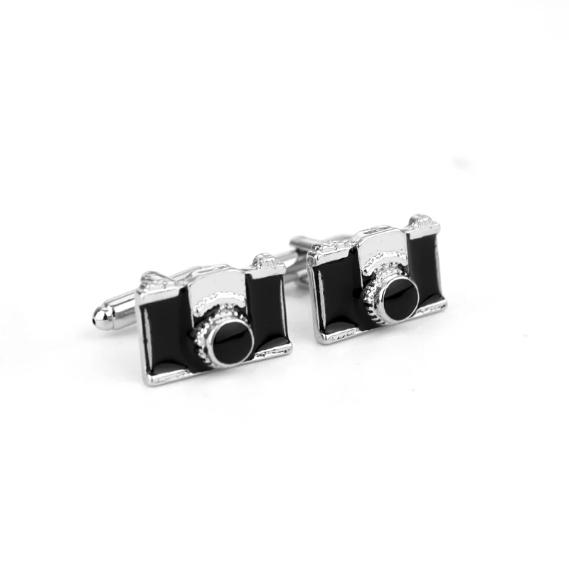 

The Min Camera Cufflinks Cuff Links Jewelry Birthday Favor Gift Color Silver & Black For Men Shirt Top Grade Quality Accessories