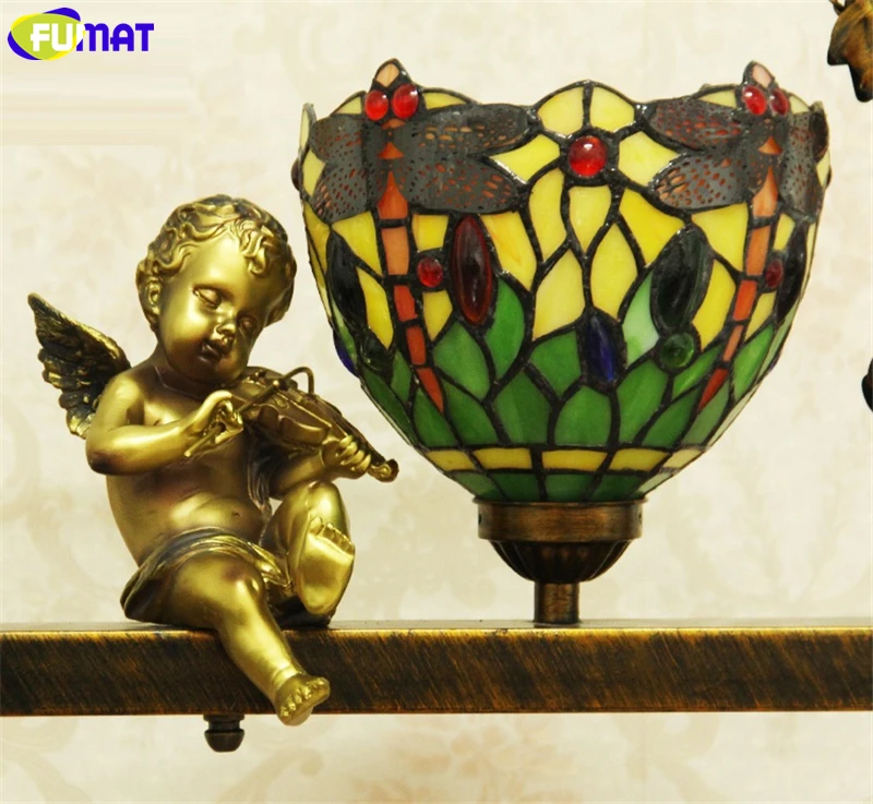 8007 FUMAT Stained Glass Tiffany Pendant Lamp Angel Timbo Swing Butterfly Jewelry Rose Shape Lamp European LED Light
