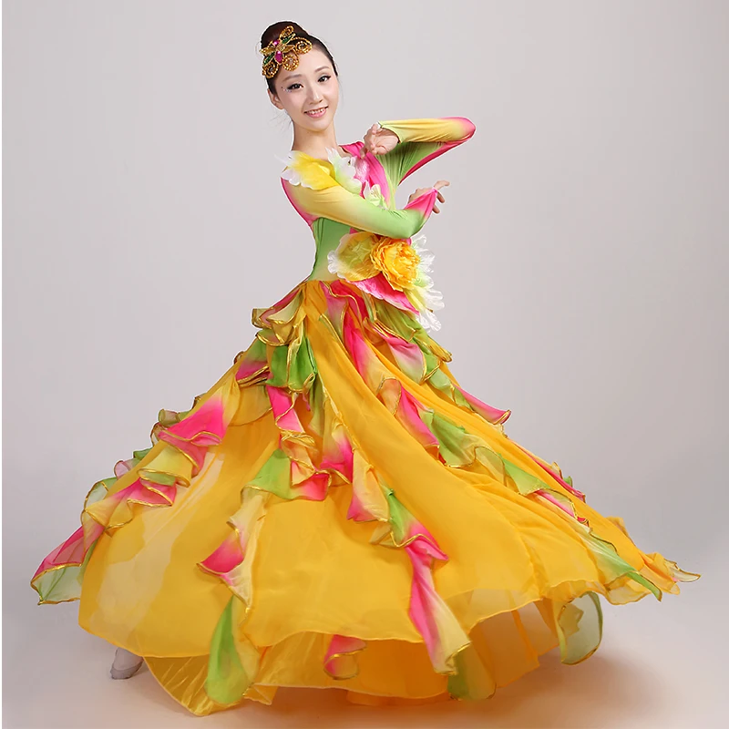 Испанская коррида живота платье с широкой юбкой для танцев длинный халат фламенко юбки для девочек желтый фламенко платья для женщин девочек