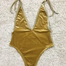 Сексуальные женские бикини цельный купальный костюм пуш-ап мягкий бюстгальтер бархатный купальник женский бикини с декоративными веревочками