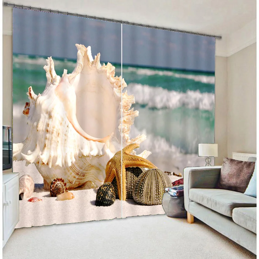 

Beach Blackout curtains 3d printing large conch-dimensional effect
