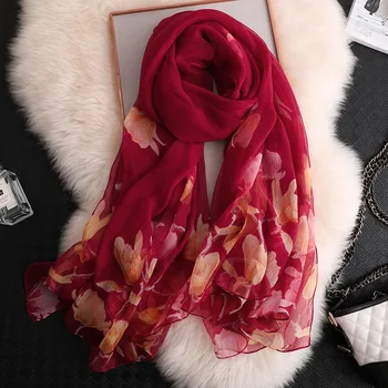 

Women Elegant Silk Beach Scarf Shawls Wraps Floral Print Lady Foulard Pashmina Sunscreen Scarves 2020 Fashion