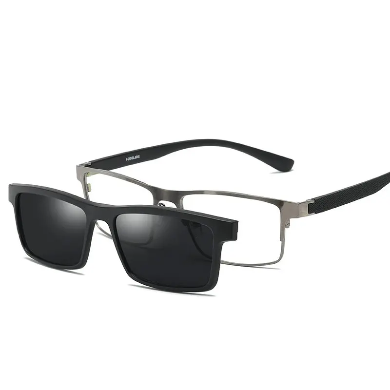 

2019 Quality Women Men Set Mirror Metal Steel Optical Myopia Glasses Frame with Magnet Polarized Sunglasses Clip with Box NX