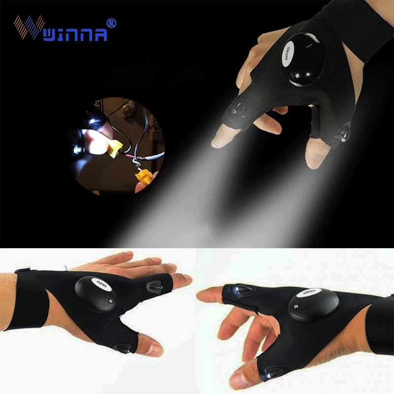 Fingerless Glove LED Flashlight Torch Outdoor Fishing Camping Hiking