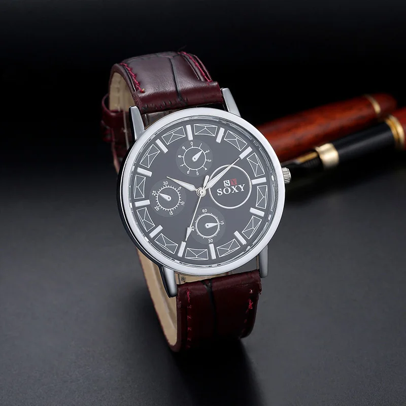 

SOXY Fashion Casual Sport Watch Men Watch Leather Strap Mens Watches Hour Clock montre homme relogio masculino reloj hombre