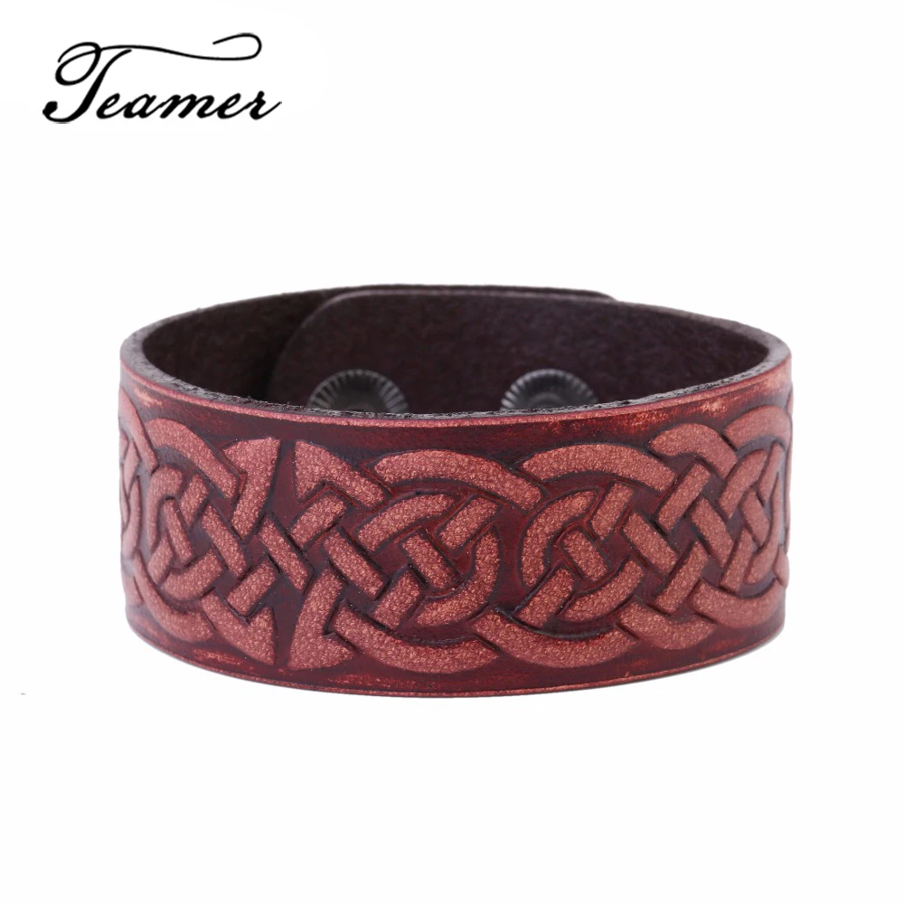 Teamer New Arrival Mens Religious Irish Knot Work Genuine Leather Bangles Cuff Bracelets Viking Tunes Talisman for Man | Украшения и