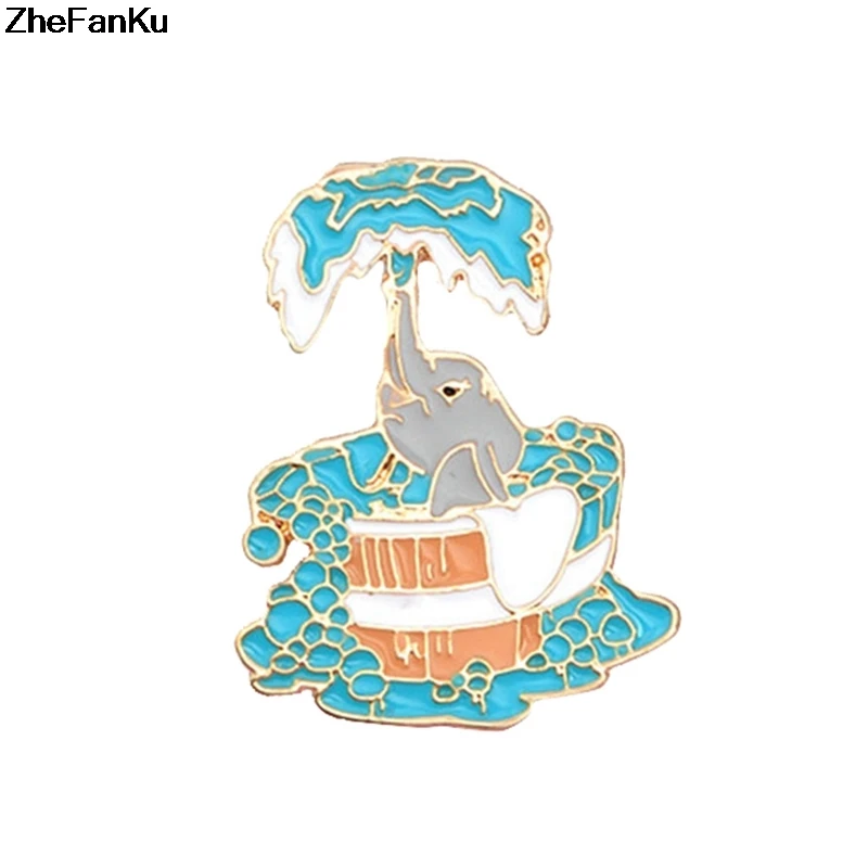 

Cartoon Elephant Bathing Brooch Pin Buckle Enamel Pin For Coat Bag Badge Fashion Animal Jewelry Gift For Kids Girl