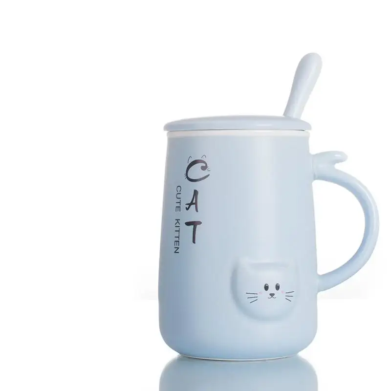 Керамическая чашка индивидуальные чашки для кофе домашняя офисная кружка кружки для завтрака вода 400 мл милый кот лимон для сока молока простой - Цвет: blue