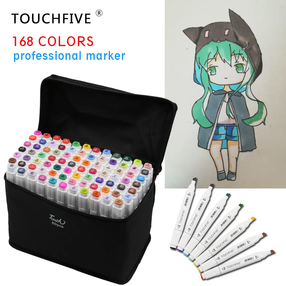 

TouchFIVE 80 Colors Art Marker Set Alcohol Based Brush Pen Liner Dual Handle Sketch Markers Twin Drawing Manga Art Supplies