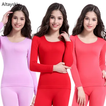 

Thermal Underwear Women 2020 O-Neck Knitting Warm Abdomen Colorful Ladies Elegant Slim Womens Solid Fit Breathable Comfortable