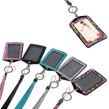 Rhinestone Retractable Business ID Badge Lanyard Name Tag Key Photo Card Holder Belt Clip Necklace New Resin Crytal Bling
