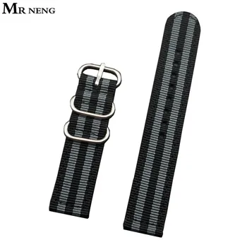 

MR NENG Brand Black Grey Colors Fabric Nato Nylon watchband 18mm 20 mm 22mm 24mm Watch Strap Bands Buckle Two-Parts Belt For 007