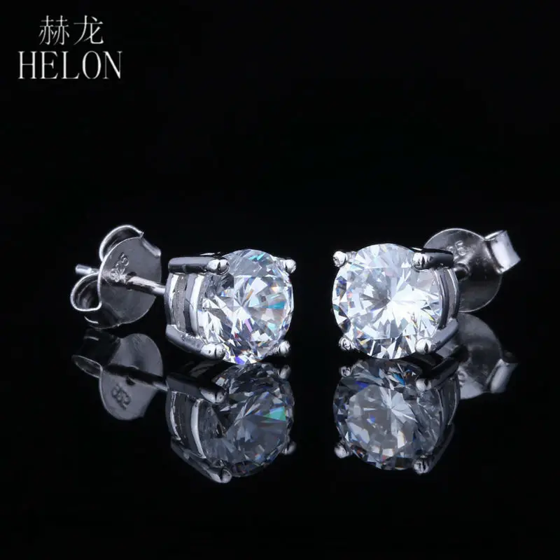 

HELON 6.5mm Round Cut AAA Graded Cubic Zirconia Sterling Silver 925 Prong Setting Fashion Nice Jewelry Earrings
