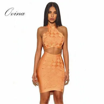 

Sexy Women Dress Sleevless Plaid Solid Short Tops Mini Skirts Bandage Sets Party Wear