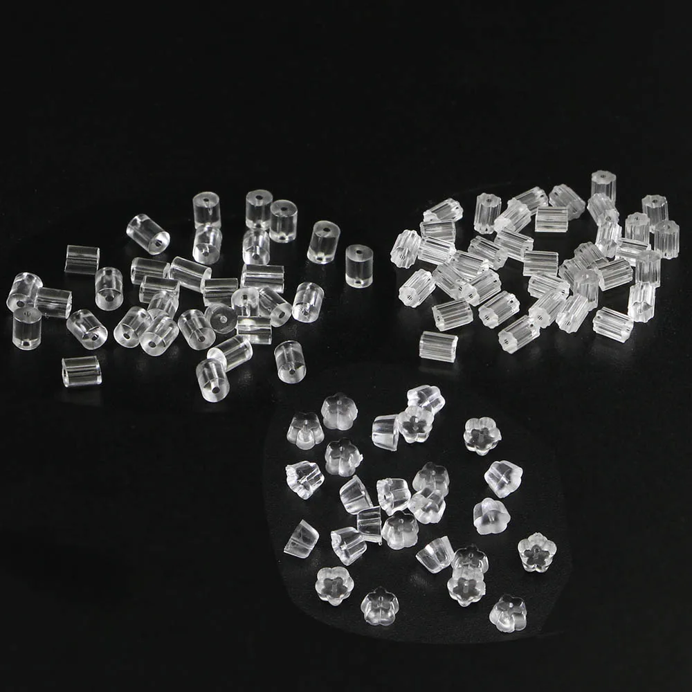

200pcs/lot Transparent Flower Rubber Earring Back Silicone Ear Plug Blocked Caps Earrings Back Supplies For Jewelry Accessories