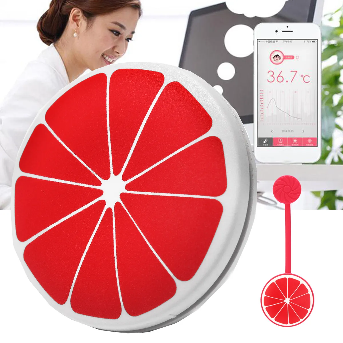 

Smart Digital Thermometer Baby Wearable Bluetooth Fever Monitoring With Mobile Alerts For Kids Children Care Lemon Red Color