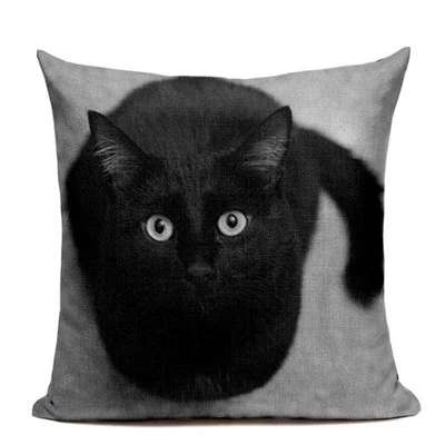 Новая льняная наволочка для подушки, черная, белая, ручная роспись, желтый, милый кот, на кухонный стул, наволочка для подушки, домашний декоративный чехол для подушки