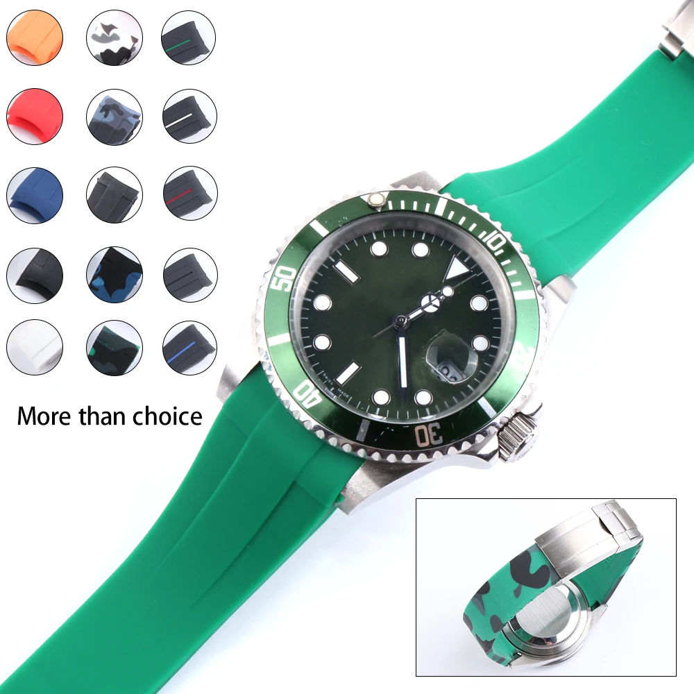 Cena 20mm gumowy pasek do zegarka kamuflaż do łodzi podwodnej GMT Daytona bransoletka Watchband Oyster Flex Explorer stalowa klamra do Seiko