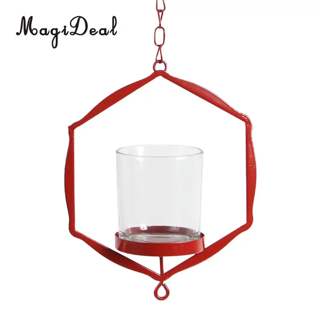 MagiDeal Wire Hanging Chain Hollow Vintage Geometric Tealight Candle Holder Mood Light Candleholder Candlestick Lantern Case